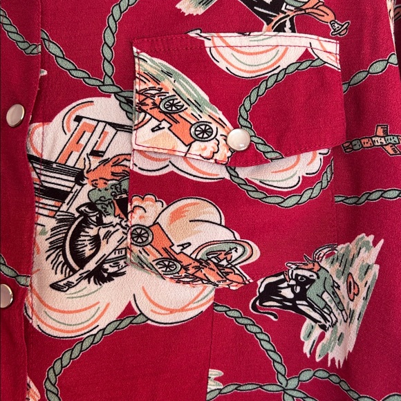 Loco Lindo Burgundy Cowgirl Vintage Style Western Snap Shirt XS - Picture 3 of 4